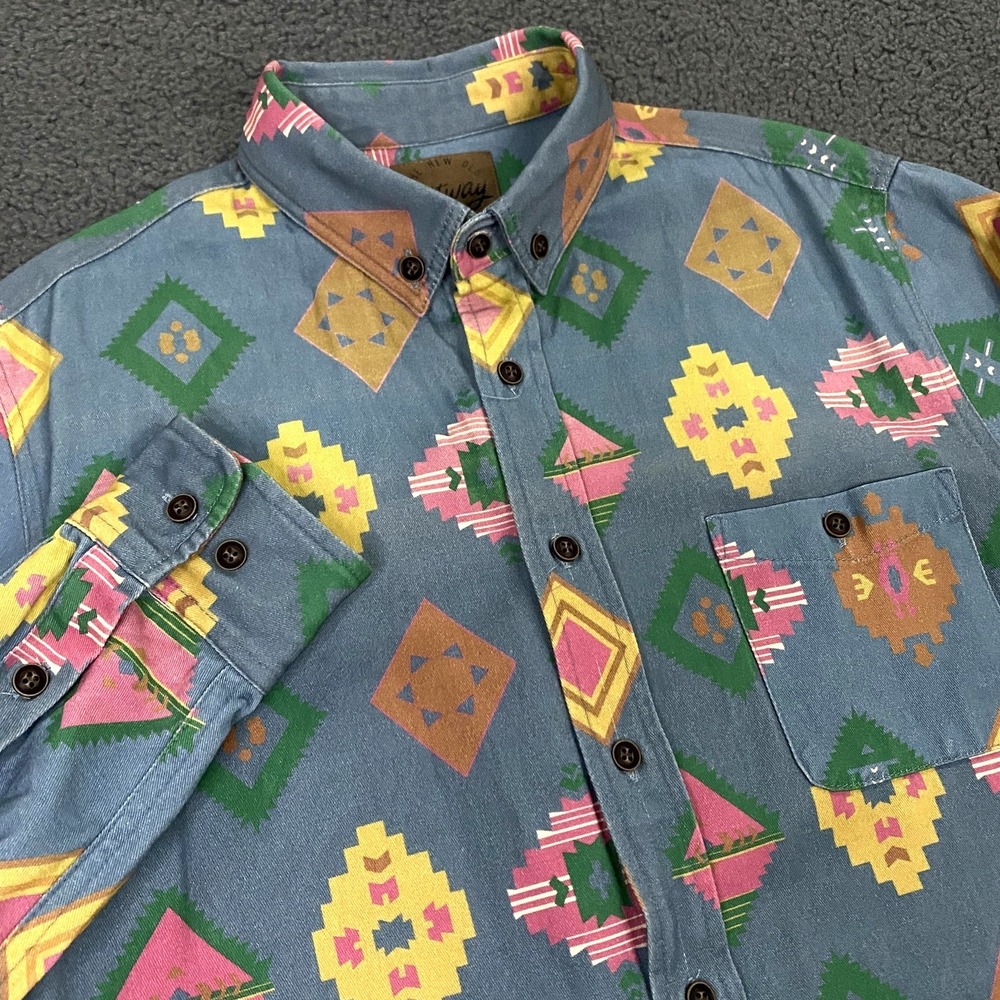 Ottway Shirt Mens Small Blue Riverston Aztec Western Southwestern Cotton